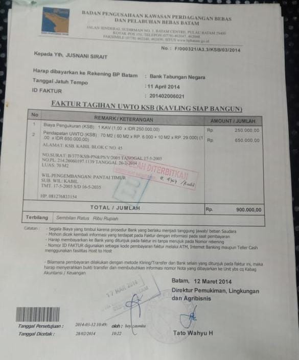 Tahun 2014 Lunas Bayar UWTO, Tanggapan BP Batam Soal Dokumen Tak Kunjung Didapatkan