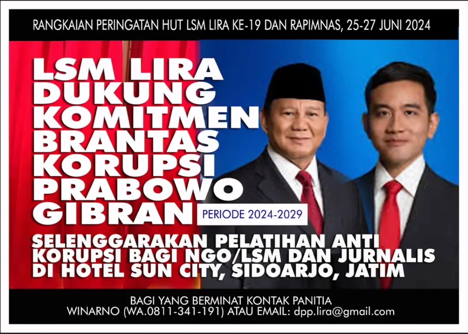 LSM LIRA Dukung Komitmen Prabowo-Gibran dalam Rangka Berantas KKN, Buat Pelatihan Anti Korupsi Bagi LSM dan Jurnalis