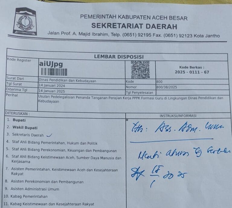 Pendaftaran Calon PPPK 2024 Disdik Aceh Besar Terindikasi Adanya Pelanggaran Maladministrasi