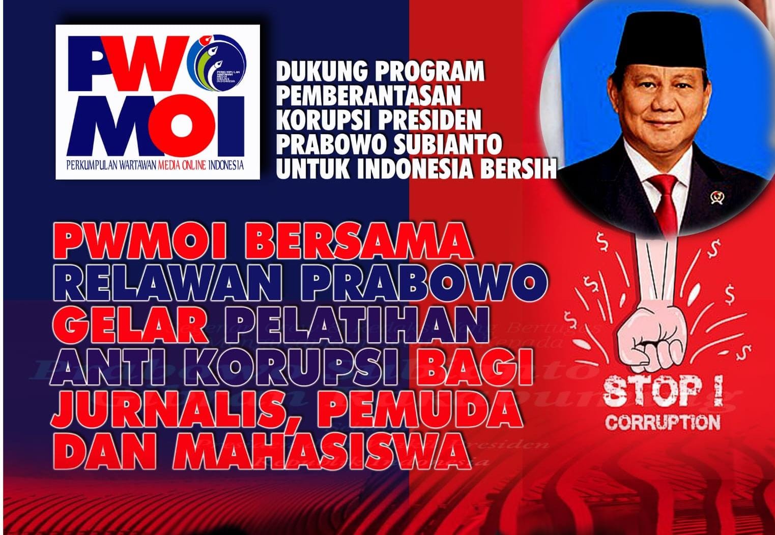 PWMOI Bersama Relawan Prabowo Gelar Pelatihan Anti Korupsi Bagi Jurnalis dan Pemuda serta Mahasiswa
