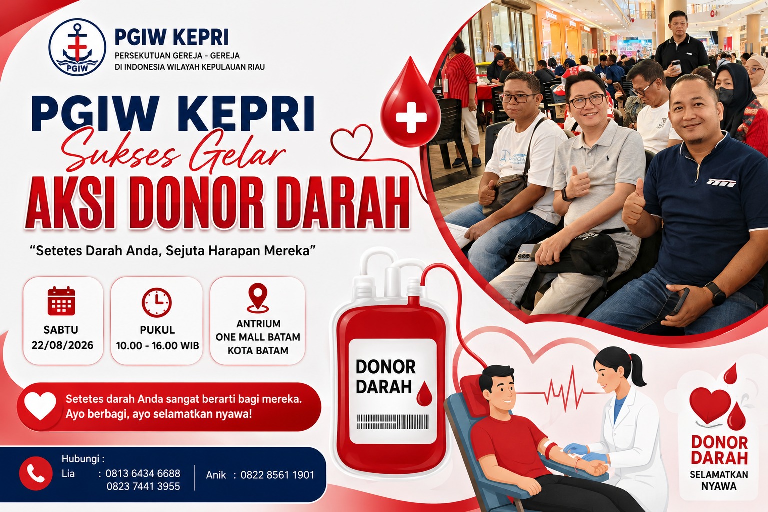 PGIW Kepri dan PGID Kota Batam Sukses Gelar Aksi Donor Darah