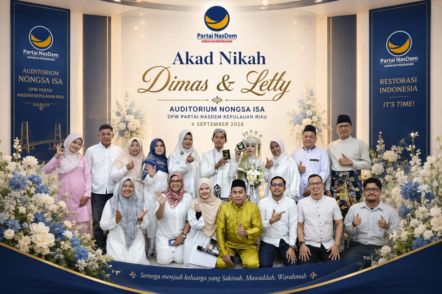 Auditorium Nongsa Isa DPW Partai NasDem Kepri Jadi Tempat Istimewa Akad Nikah Dimas dan Letty
